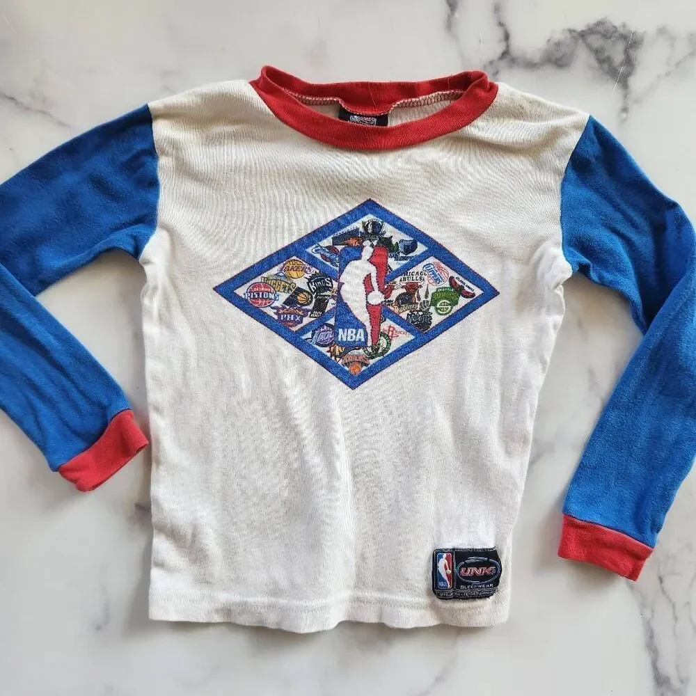 NBA boys vintage 90s pajama top long sleeve small 3-4 year cotton